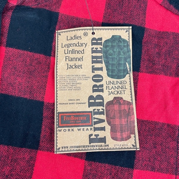 NWT Five Brother Womens Size S Full Zip Flannel Hoodie Red Black Check Unlined - Picture 5 of 6